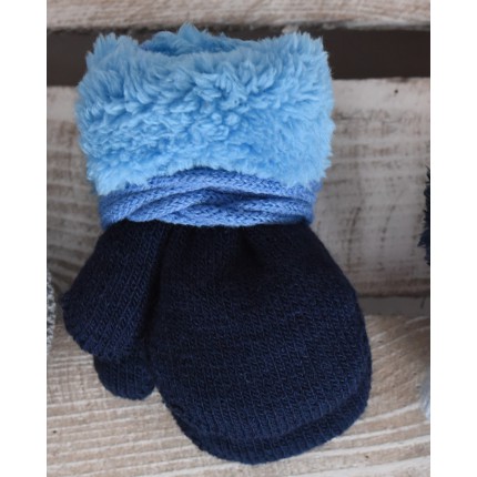 Zimowe rękawiczki na futerku granat z niebieskim