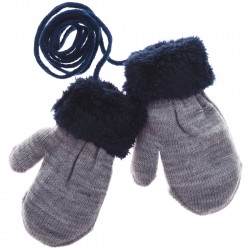 Zimowe rękawiczki na futerku szare z granatem