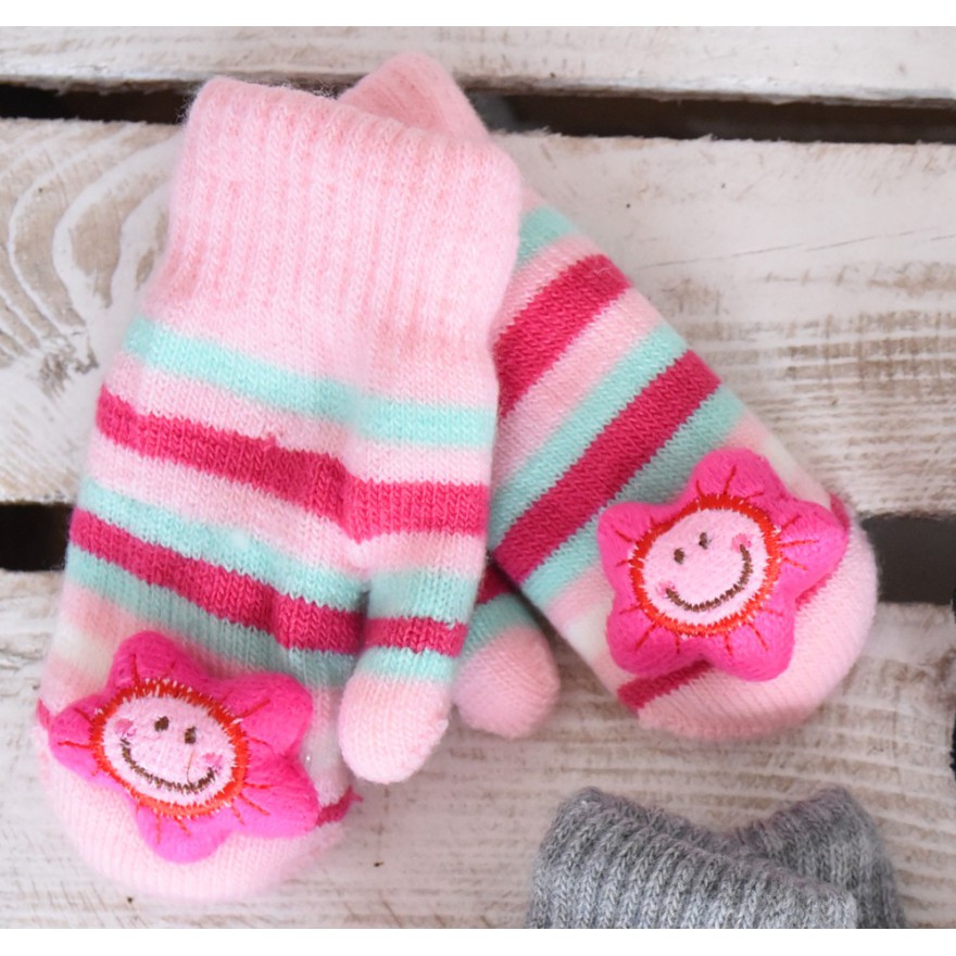 Zimowe rękawiczki z maskotką różowe gwiazdka
