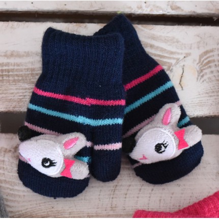 Zimowe rękawiczki z maskotką granatowe sarenka