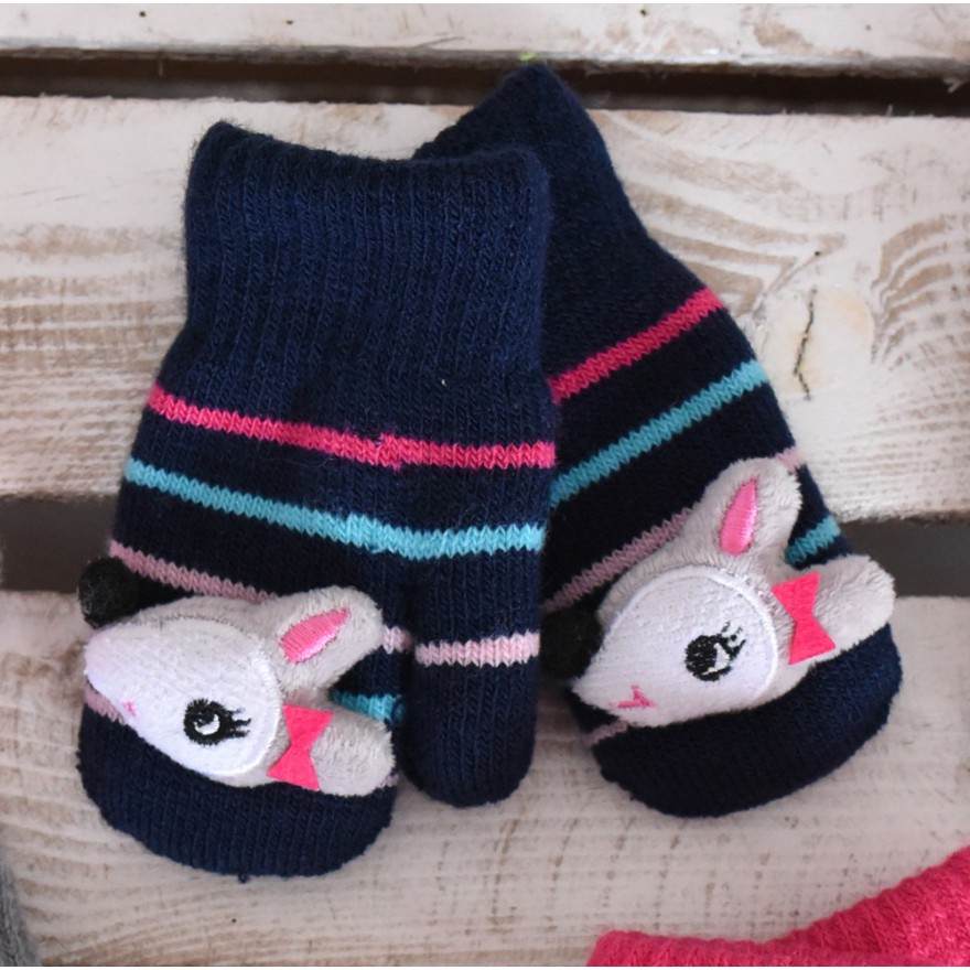 Zimowe rękawiczki z maskotką granatowe sarenka