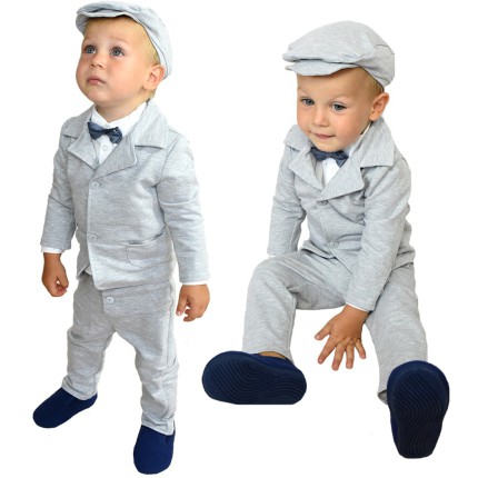 Garnitur do chrztu dla chłopca 5 części SZARY