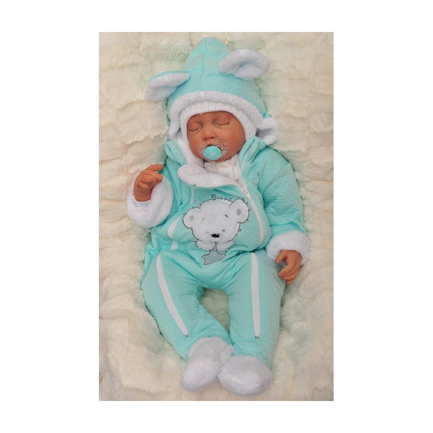 ZIMOWY KOMBINEZON na futerku kolor MIĘTOWY 2 suwaki