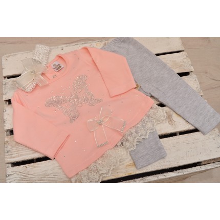 KOMPLET DZIEWCZĘCY r. 0-9msc BLUZECZKA/TUNIKA, LEGGINSY, OPASKA