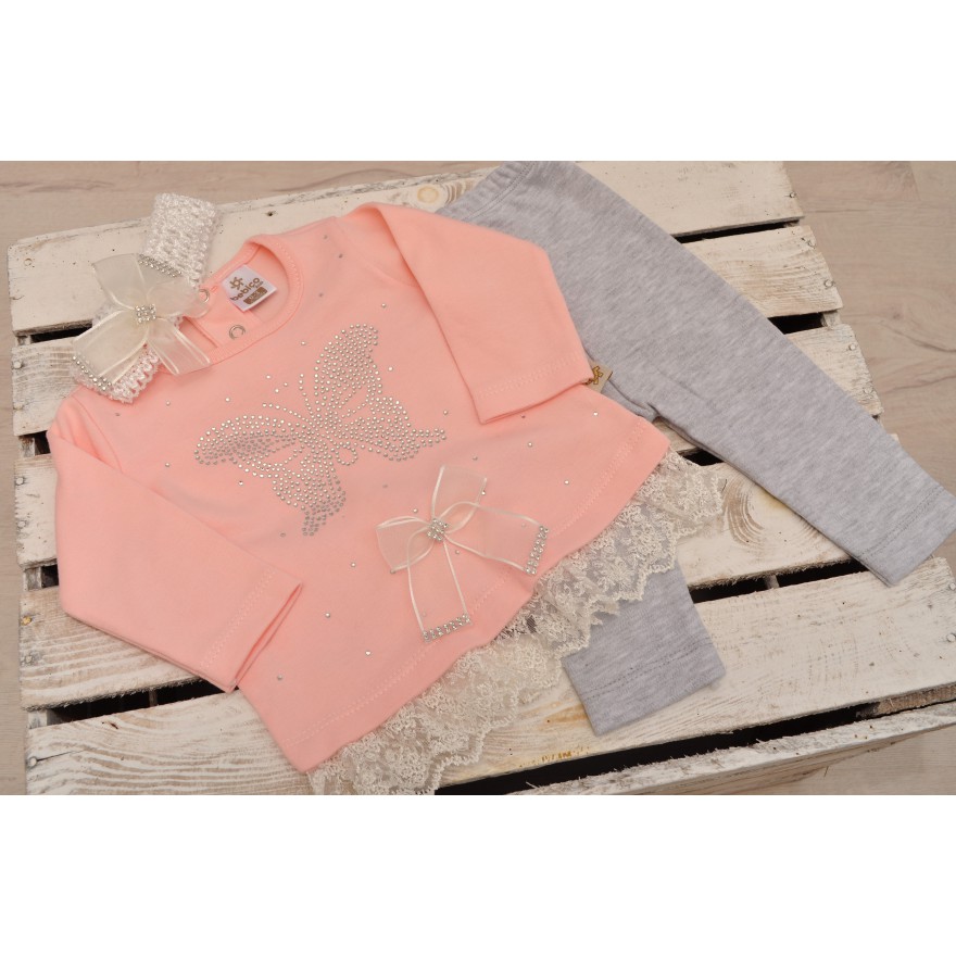 KOMPLET DZIEWCZĘCY r. 0-9msc  BLUZECZKA/TUNIKA, LEGGINSY, OPASKA