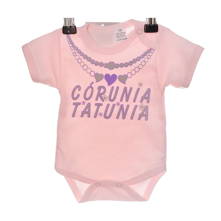Różowe BODY "Córunia tatunia" krótki rękaw r.56 -110 wzór 60R Różowe BODY "Córunia tatunia" krótki rękaw r.56 -110 wzór 60R