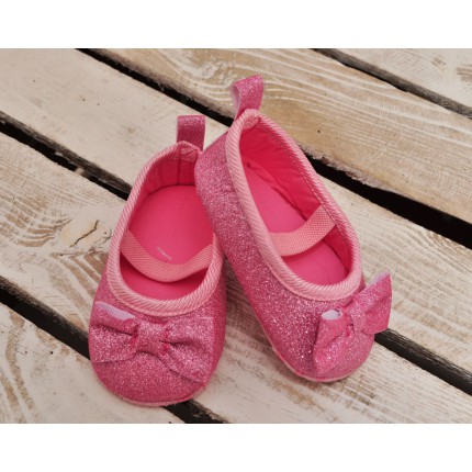 Brokatowe pantofelki NIECHODKI 0-12M BUCIKI różowe