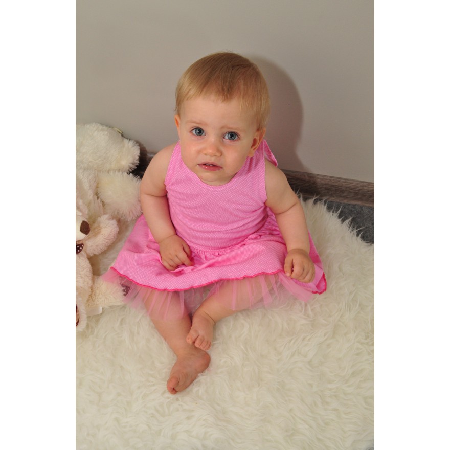 MODNA BAWEŁNIANA SUKIENKA z tiulem LATO róż w kropeczki