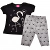 Komplet dziewczęcy legginsy bluzeczka krotki rękaw LATO r.6-18msc czarny z flamingiem