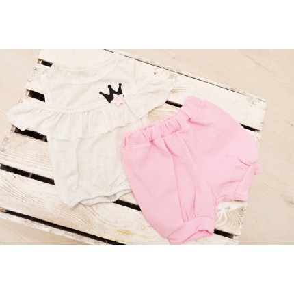 Komplet dziewczęcy spodenki bluzeczka na ramiączka  LATO r.9-24msc falbanka korona