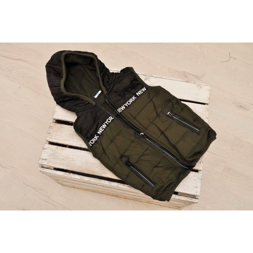 Kamizelka bezrękawnik pikowany z kapturem wiosna jesień kolor zielony