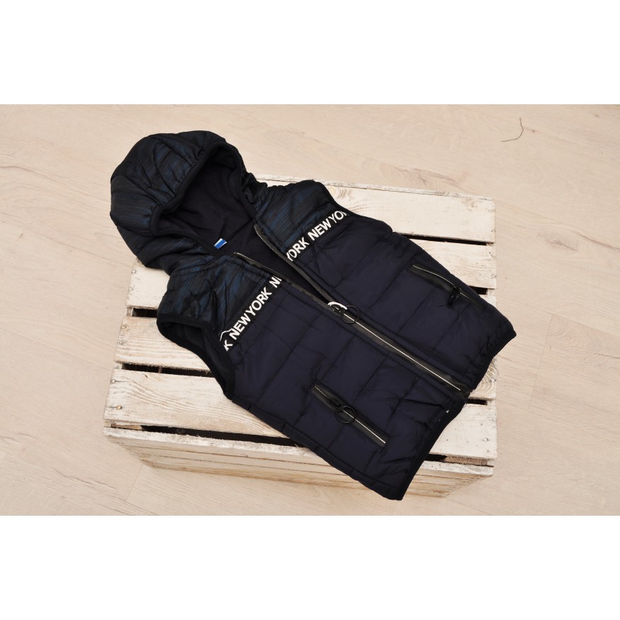 Kamizelka bezrękawnik pikowany z kapturem wiosna jesień kolor granatowy