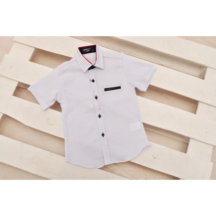 Biała koszula chłopięca z krótkim rękawem elegancka na lato