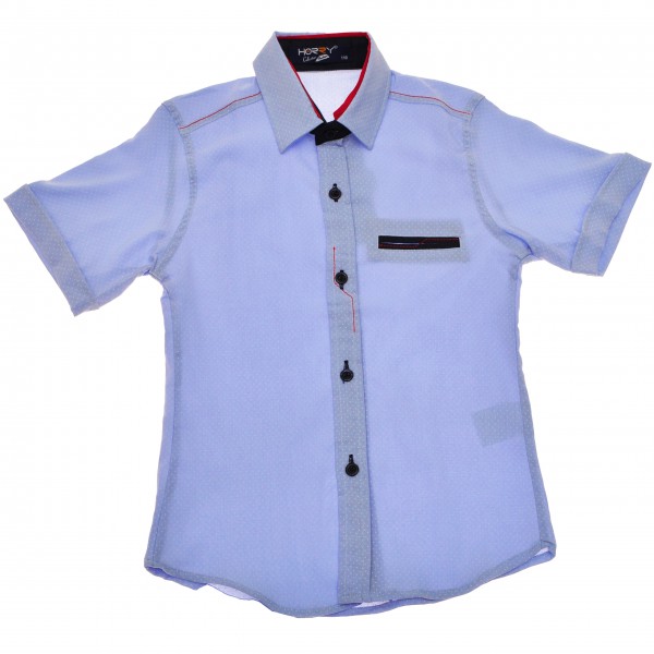 Niebieska koszula chłopięca z krótkim rękawem r.110-134 elegancka LATO
