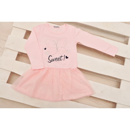 RÓŻOWA SUKIENKA z tiulem MOTYLEK rozkloszowana