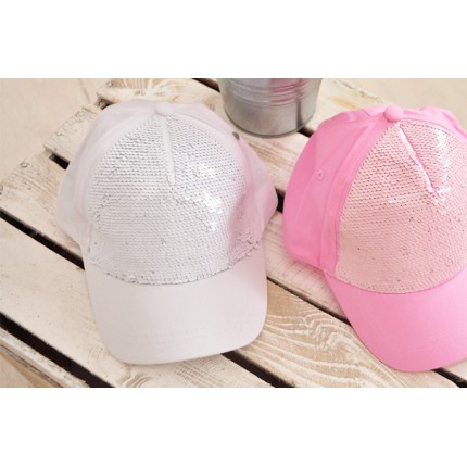 Czapka z daszkiem biała bejsbolówka MAGICZNE CEKINY 4-8lat LATO