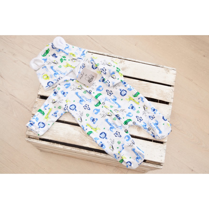 KOMBINEZON 100% bawełna pajac z uszkami wiosna lato jesień wzór 169