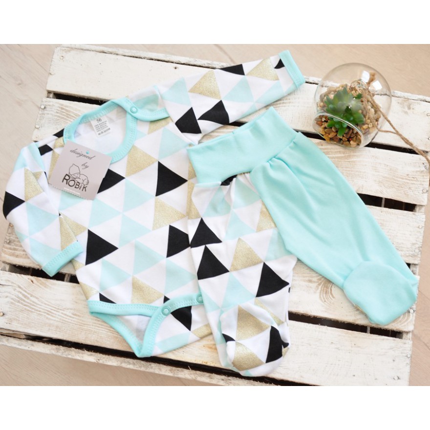 Komplet body półśpiochy TRÓJKĄTY mięta piżamka brokat