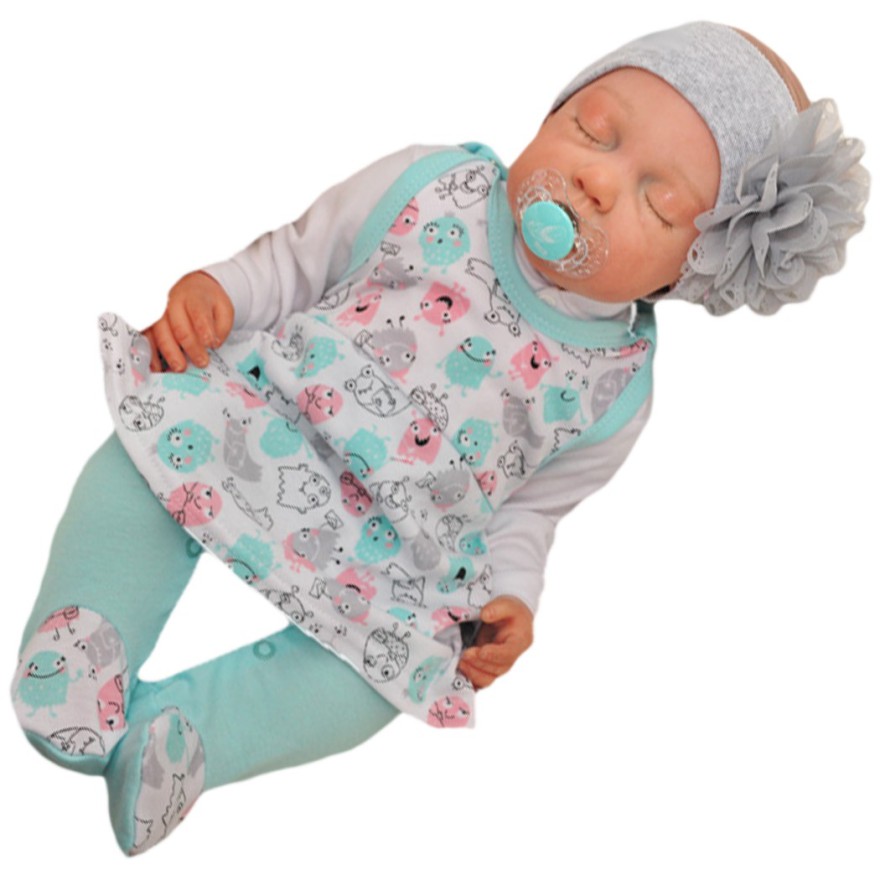 ŚPIOCHY SUKIENKA 2w1 tylko u nas! miętowe w stworki wzór 150M