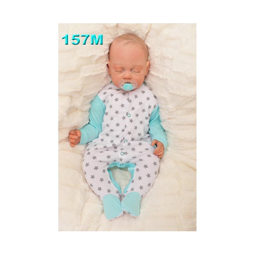 Pajac pajacyk bawełniany, miętowo-biały w gwiazdki wzór 157M