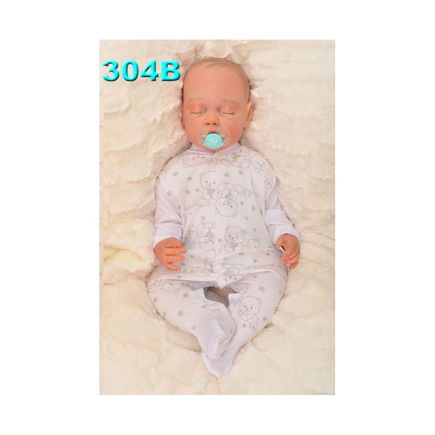 Pajac pajacyk bawełniany, biały w misie wzór 304B