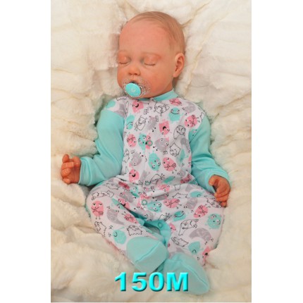 Pajac pajacyk bawełniany miętowy w stworki wzór 150M