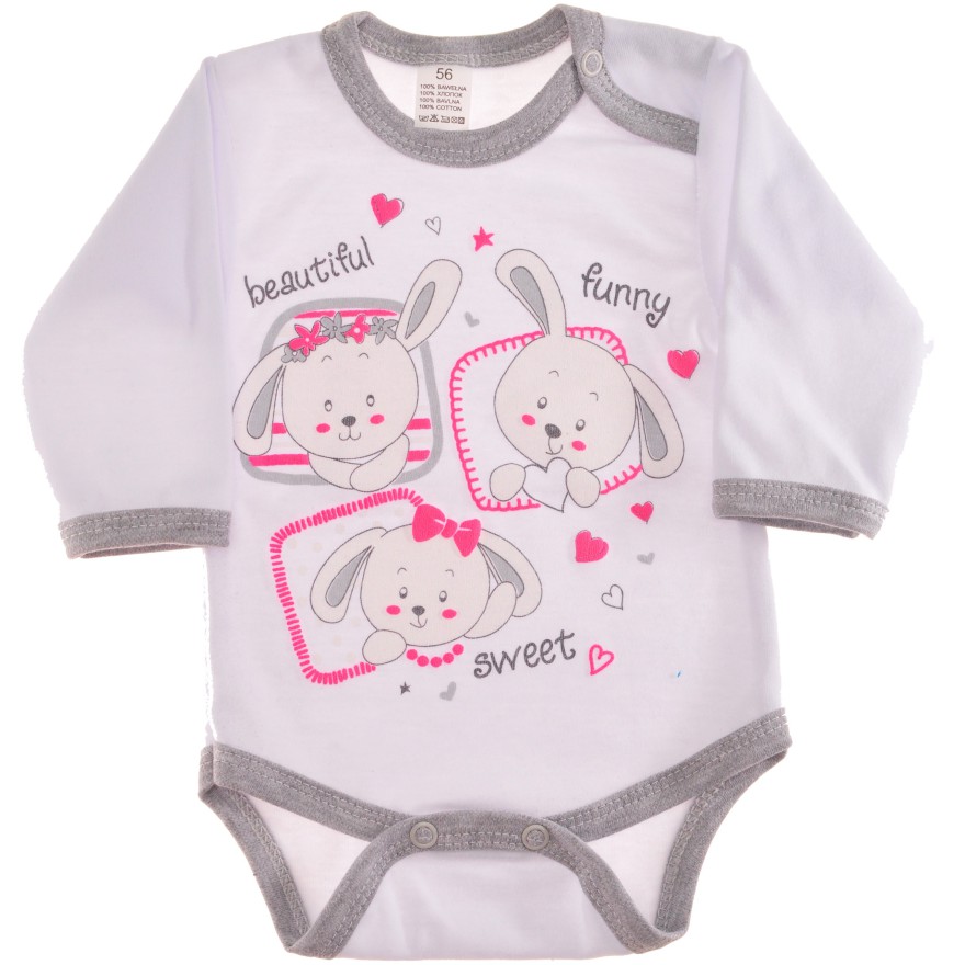 Białe BODY dziewczęce KRÓLICZKI długi rękaw r.56 -110 wzór 533 Białe BODY dziewczęce KRÓLICZKI długi rękaw r.56 -110 wzór 533