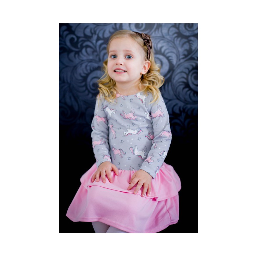 ROZKLOSZOWANA SUKIENKA Z FALBANKAMI jednorożceR