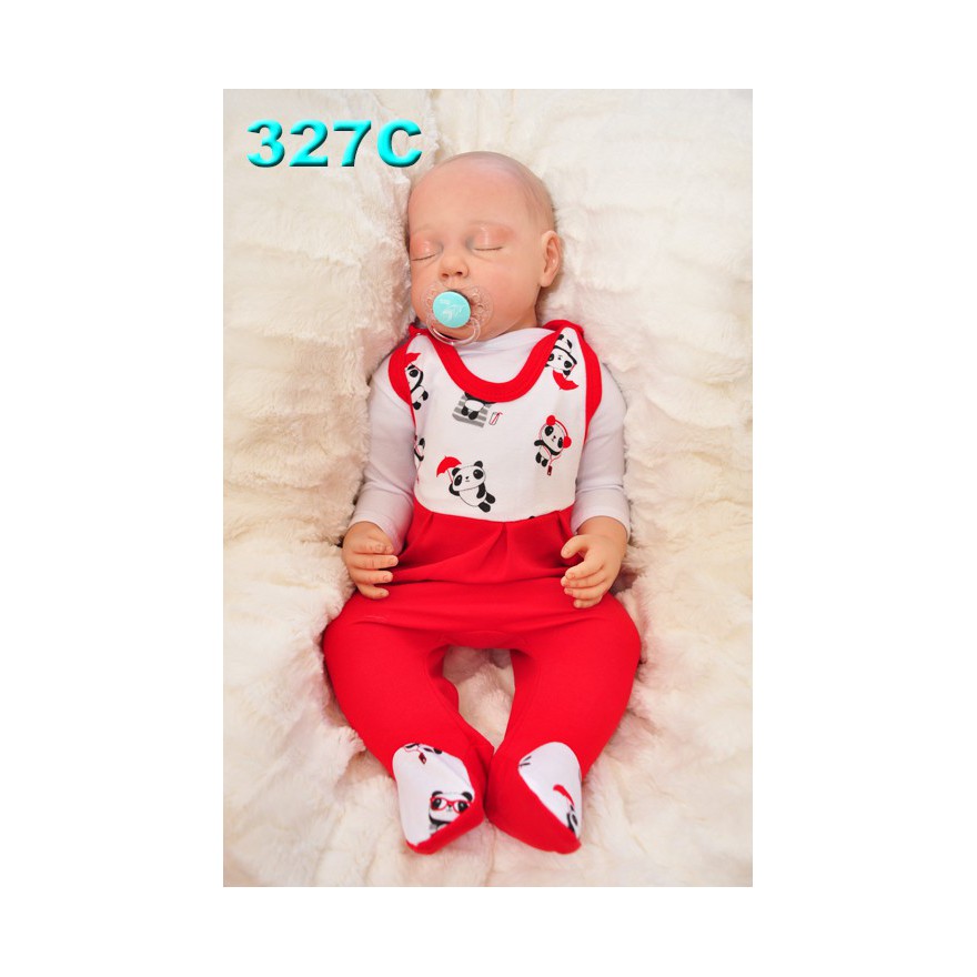 ŚPIOCHY ŚPIOSZKI bawełniane, czerwone w misie panda wzór 327C