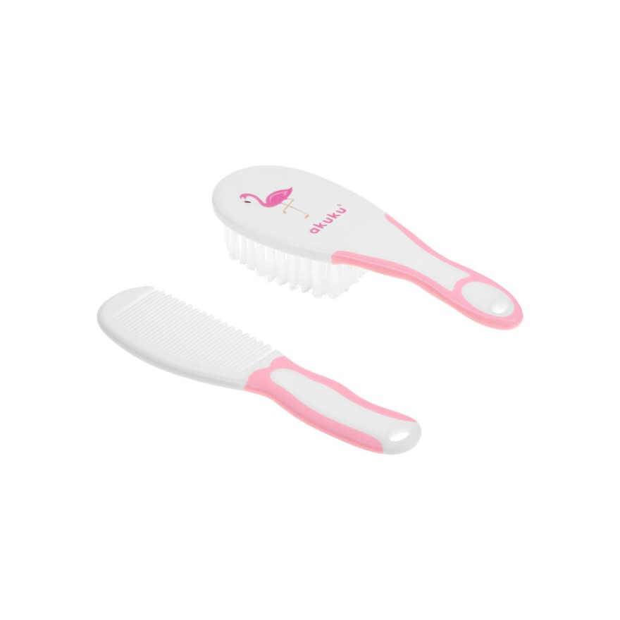 SZCZOTKA Z WŁOSIA + GRZEBIEŃ biała z różem FLAMING