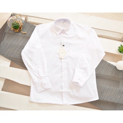 Biała gładka koszula do szkoły długi rękaw elegancka