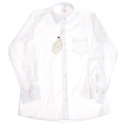 Biała koszula do szkoły długi rękaw r.110-164 elegancka granatowe guziki