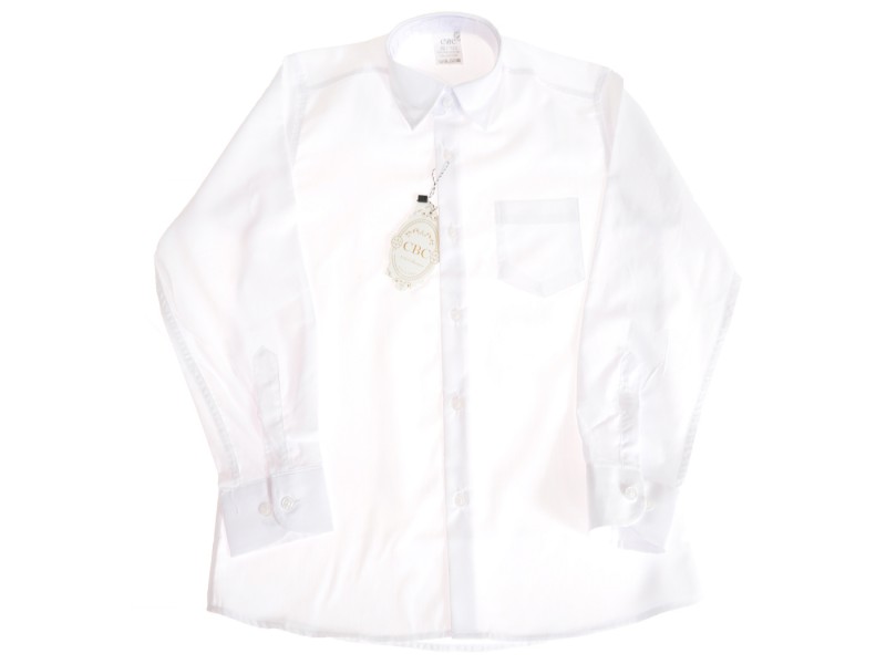 Biała koszula do szkoły długi rękaw r.110-164 elegancka granatowe guziki