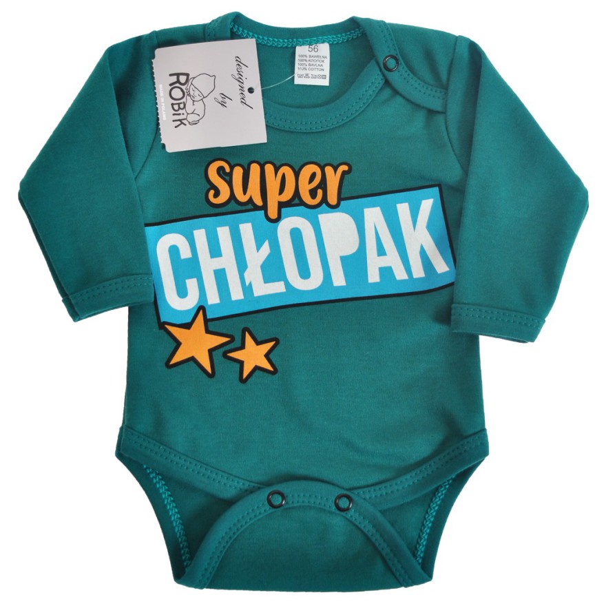 Butelkowe BODY chłopięce "super CHŁOPAK" długi rękaw r.56 -92 wzór 596 Butelkowe BODY chłopięce "super CHŁOPAK" długi rękaw r.56 -92 wzór 596