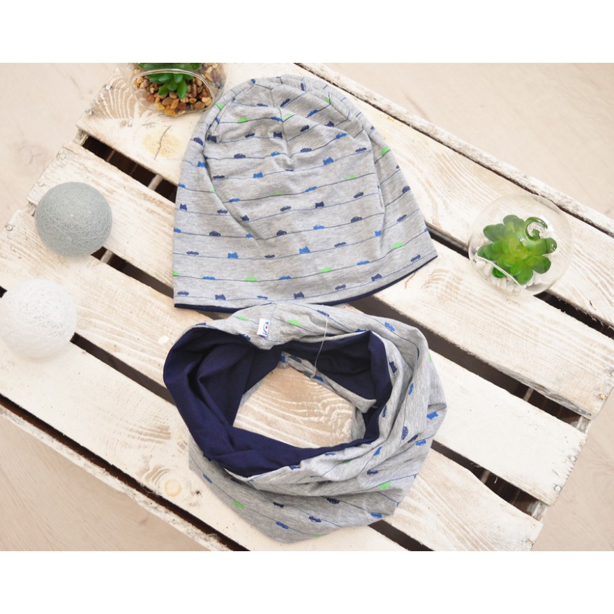 Komplet czapka + komin AUTA szary r.50-52 wiosna jesień