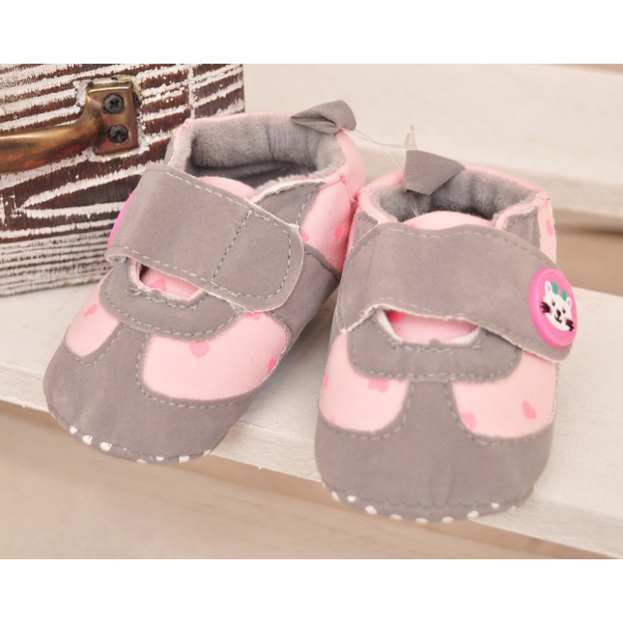 Adidaski w serca NIECHODKI 0-12M BUCIKI na rzep szare z różem