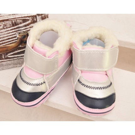 Ocieplane buty na rzep NIECHODKI BUCIKI różowo-srebrne