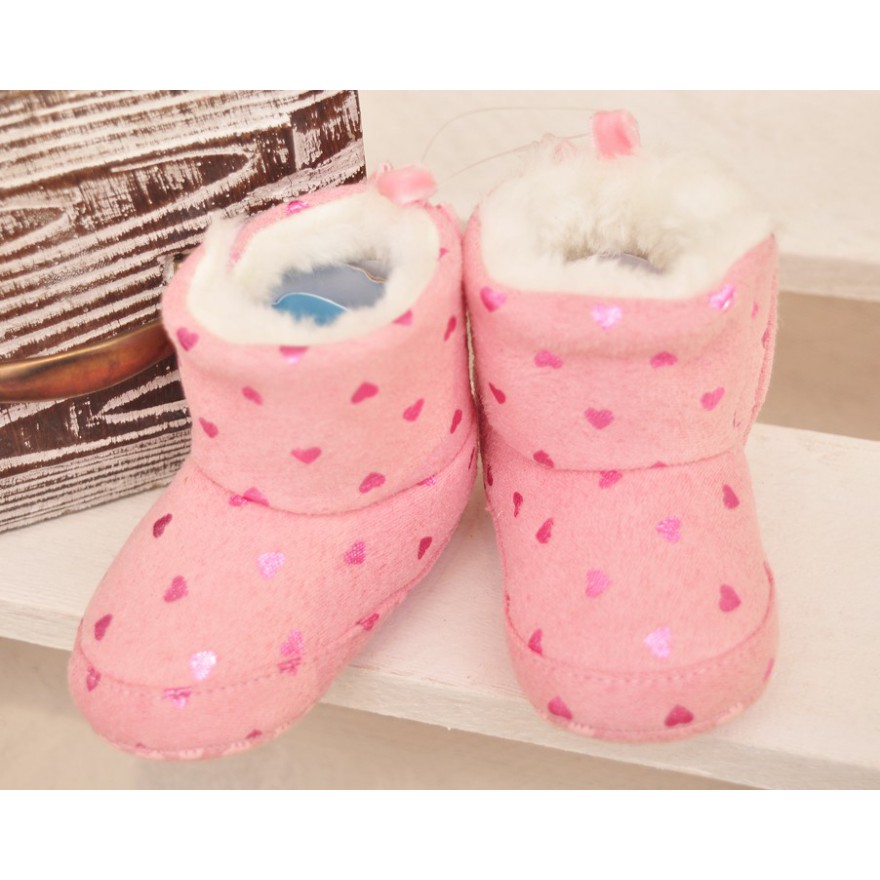 Kozaki w serduszka buty na futerku NIECHODKI 0-12M BUCIKI róż brokat
