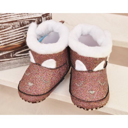 Kozaki z brokatem buty na futerku NIECHODKI  BUCIKI miedziane