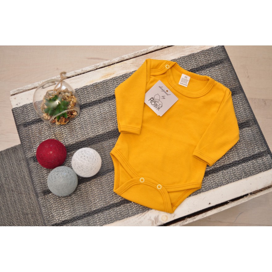 Musztardowe BODY z długim rękawem