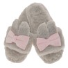 Kapcie KRÓLICZE USZY ciapy ocieplane klapki z kokardą szare z różem