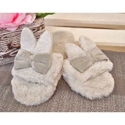 Kapcie KRÓLICZE USZY ciapy ocieplane klapki z kokardą szare