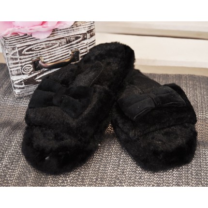 Kapcie KRÓLICZE USZY ciapy ocieplane klapki z kokardą czarne