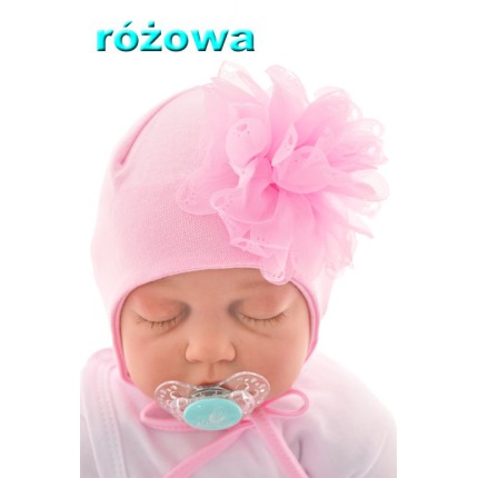 CZAPKA DUŻY KWIAT różowa WIOSNA JESIEŃ