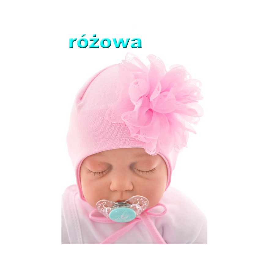 CZAPKA DUŻY KWIAT różowa WIOSNA JESIEŃ