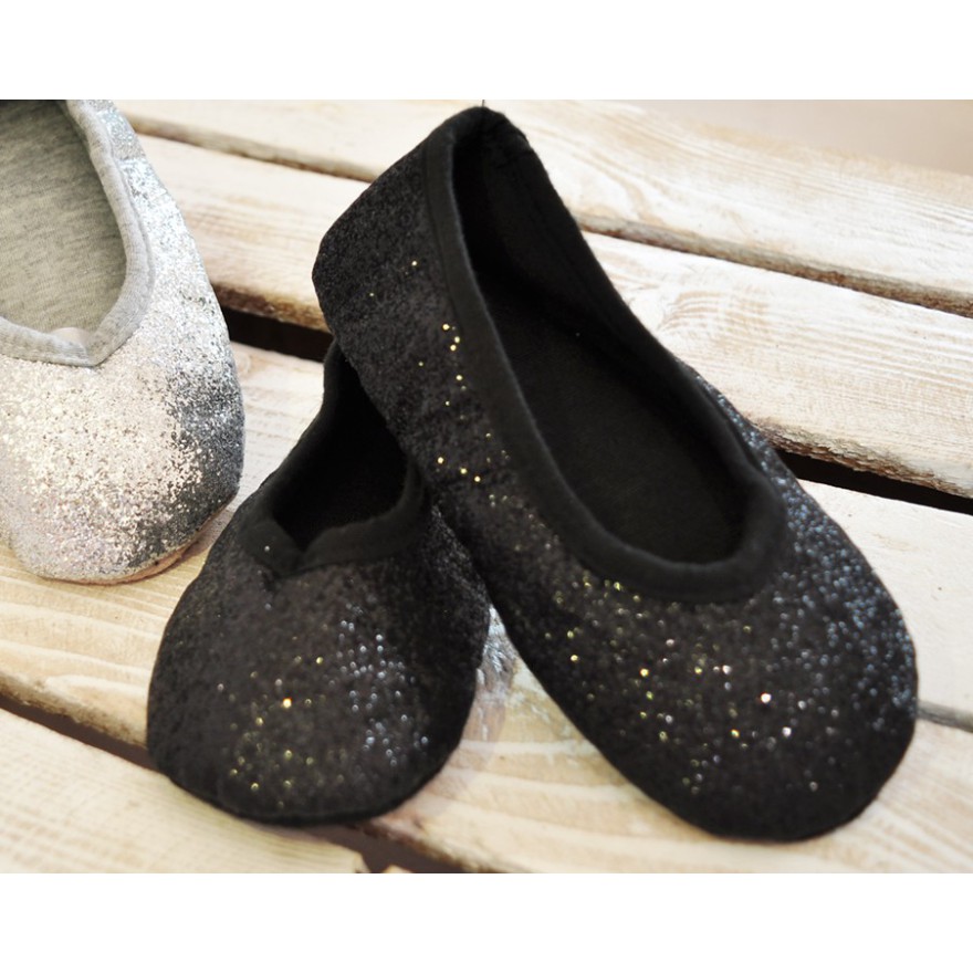 Czarne BALETKI z połyskiem buty baleriny kapcie brokat