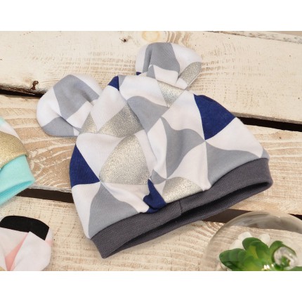 CZAPECZKA dla noworodka SMERFETKA z uszkami trójkąty grafit brokat *1