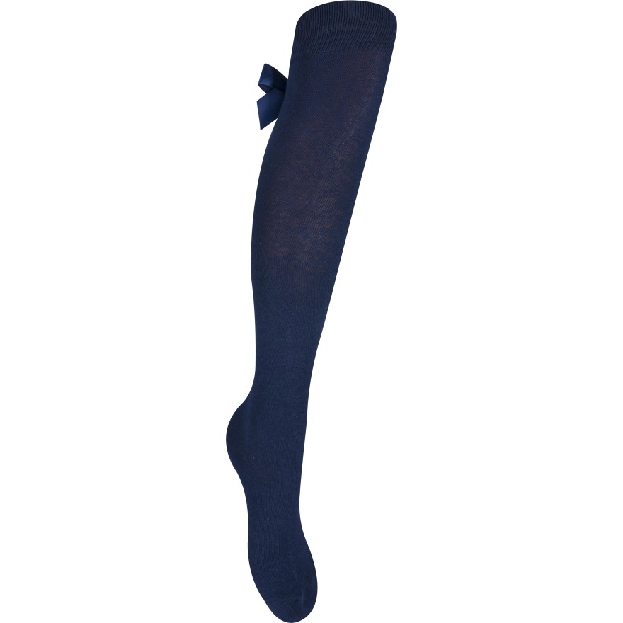 Granatowe podkolanówki dziewczęce z kokardą