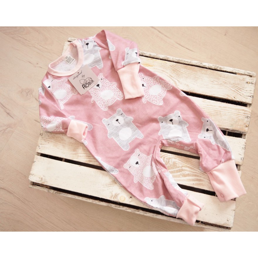 Różowy pajac bez stópek RAMPERS w misie pajacyk rosnący wz.338