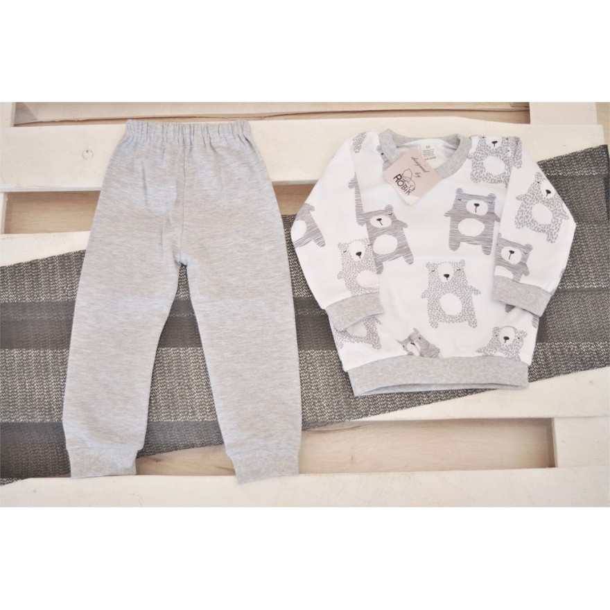 Biało-szara PIŻAMA w misie piżamka długi rękaw